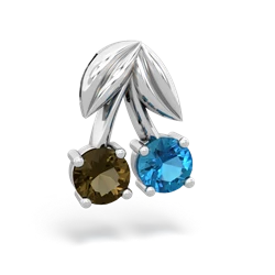 Smoky Quartz Sweet Cherries 14K White Gold pendant P7001