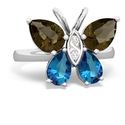 Smoky Quartz Butterfly 14K White Gold ring R2215