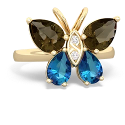 Smoky Quartz Butterfly 14K Yellow Gold ring R2215