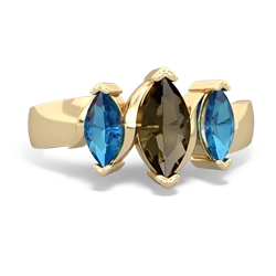 Smoky Quartz Three Peeks 14K Yellow Gold ring R2433