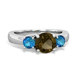 Smoky Quartz Three Stone Round Trellis 14K White Gold ring R4018