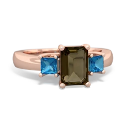 Smoky Quartz Three Stone Emerald-Cut Trellis 14K Rose Gold ring R4021