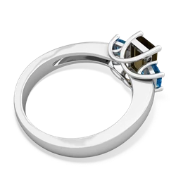 Smoky Quartz Three Stone Emerald-Cut Trellis 14K White Gold ring R4021