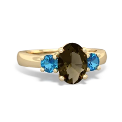 Smoky Quartz Three Stone Oval Trellis 14K Yellow Gold ring R4024