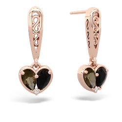 Smoky Quartz Filligree Heart 14K Rose Gold earrings E5070