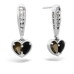 Smoky Quartz Filligree Heart 14K White Gold earrings E5070