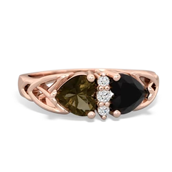 Smoky Quartz Celtic Knot Double Heart 14K Rose Gold ring R5040