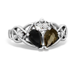 Smoky Quartz 'One Heart' Celtic Knot Claddagh 14K White Gold ring R5322