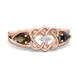 Smoky Quartz Hearts Intertwined 14K Rose Gold ring R5880