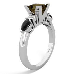 Smoky Quartz 6Mm Princess Eternal Embrace Engagement 14K White Gold ring C2002