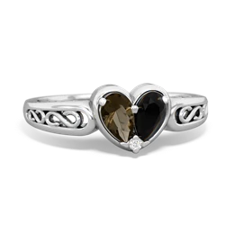 Smoky Quartz Filligree 'One Heart' 14K White Gold ring R5070