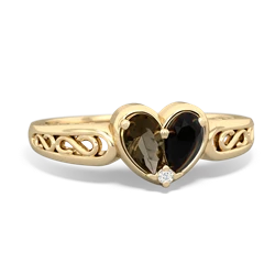 Smoky Quartz Filligree 'One Heart' 14K Yellow Gold ring R5070