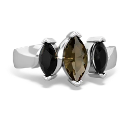 Smoky Quartz Three Peeks 14K White Gold ring R2433