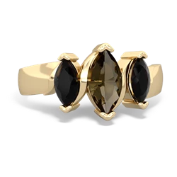 Smoky Quartz Three Peeks 14K Yellow Gold ring R2433