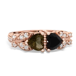 Smoky Quartz Diamond Butterflies 14K Rose Gold ring R5601