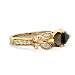 Smoky Quartz Diamond Butterflies 14K Yellow Gold ring R5601