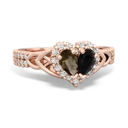 Smoky Quartz Celtic Knot Two Hearts As One 14K Rose Gold ring R2644HRT