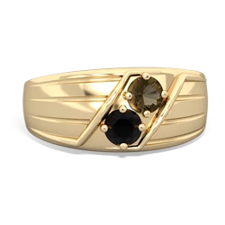 Smoky Quartz Men's Streamline 14K Yellow Gold ring R0460