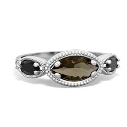 Smoky Quartz Milgrain Marquise 14K White Gold ring R5700