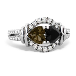 Smoky Quartz Art-Deco Keepsake 14K White Gold ring R5630