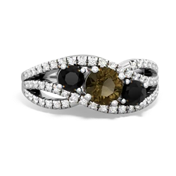 Smoky Quartz Three Stone Aurora 14K White Gold ring R3080