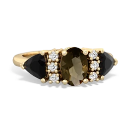 Smoky Quartz Antique Style Three Stone 14K Yellow Gold ring R2186