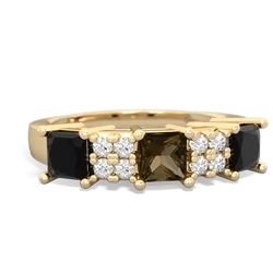 Smoky Quartz Three Stone Diamond Cluster 14K Yellow Gold ring R2592