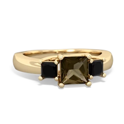 Smoky Quartz Three Stone Trellis 14K Yellow Gold ring R4015