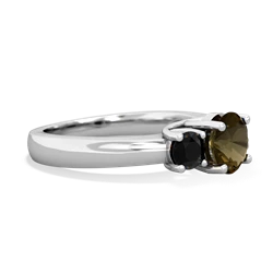 Smoky Quartz Three Stone Round Trellis 14K White Gold ring R4018