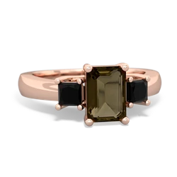 Smoky Quartz Three Stone Emerald-Cut Trellis 14K Rose Gold ring R4021