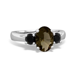 Smoky Quartz Three Stone Oval Trellis 14K White Gold ring R4024