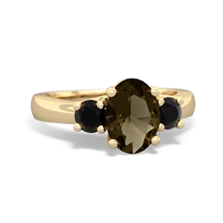 Smoky Quartz Three Stone Oval Trellis 14K Yellow Gold ring R4024