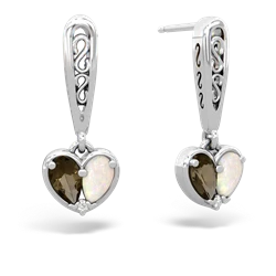 Smoky Quartz Filligree Heart 14K White Gold earrings E5070