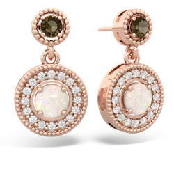 Smoky Quartz Halo Dangle 14K Rose Gold earrings E5319