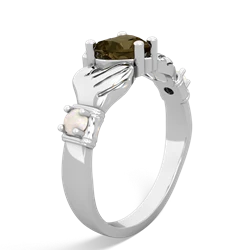 Smoky Quartz Claddagh Keepsake 14K White Gold ring R5245