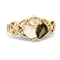 Smoky Quartz 'One Heart' Celtic Knot Claddagh 14K Yellow Gold ring R5322