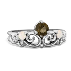 Smoky Quartz Crown Keepsake 14K White Gold ring R5740