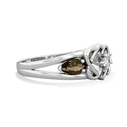 Smoky Quartz Hearts Intertwined 14K White Gold ring R5880