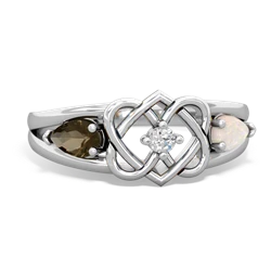 Smoky Quartz Hearts Intertwined 14K White Gold ring R5880