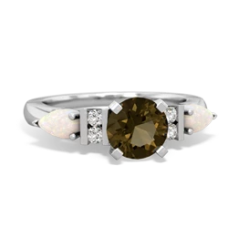 Smoky Quartz 6Mm Round Eternal Embrace Engagement 14K White Gold ring R2005