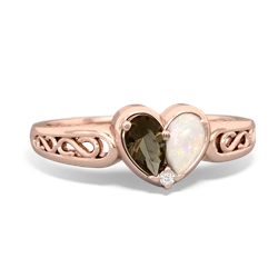 Smoky Quartz Filligree 'One Heart' 14K Rose Gold ring R5070