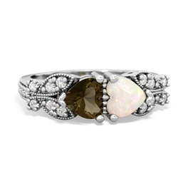 Smoky Quartz Diamond Butterflies 14K White Gold ring R5601