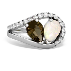 Smoky Quartz Nestled Heart Keepsake 14K White Gold ring R5650