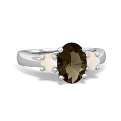 Smoky Quartz Three Stone Oval Trellis 14K White Gold ring R4024