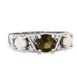 Smoky Quartz Hugs And Kisses 14K White Gold ring R5016