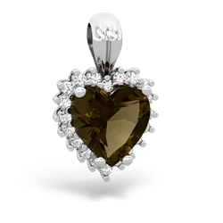 Smoky Quartz Sparkling Halo Heart 14K White Gold pendant P0391