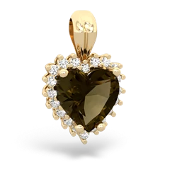 Smoky Quartz Sparkling Halo Heart 14K Yellow Gold pendant P0391