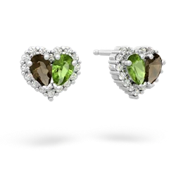 Smoky Quartz Halo 14K White Gold earrings E7008