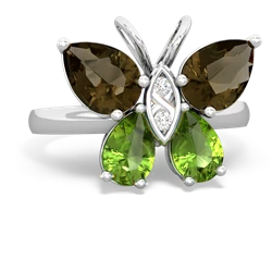 Smoky Quartz Butterfly 14K White Gold ring R2215