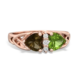 Smoky Quartz Celtic Knot Double Heart 14K Rose Gold ring R5040